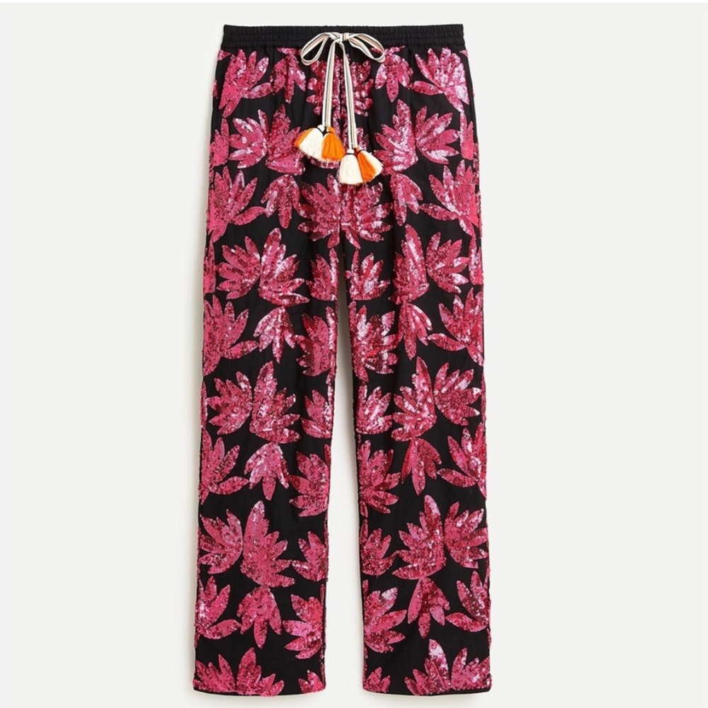 J. Crew Cotton Poplin Sequin Jogger - Size 8 - NWOT Pink Sequin Pull On Pant 💖